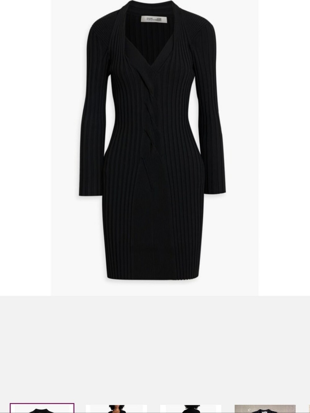 Diane Von Furstenberg Black Ribbed V-Neck Long-Sleeve Dress Stunning NWT XS $498